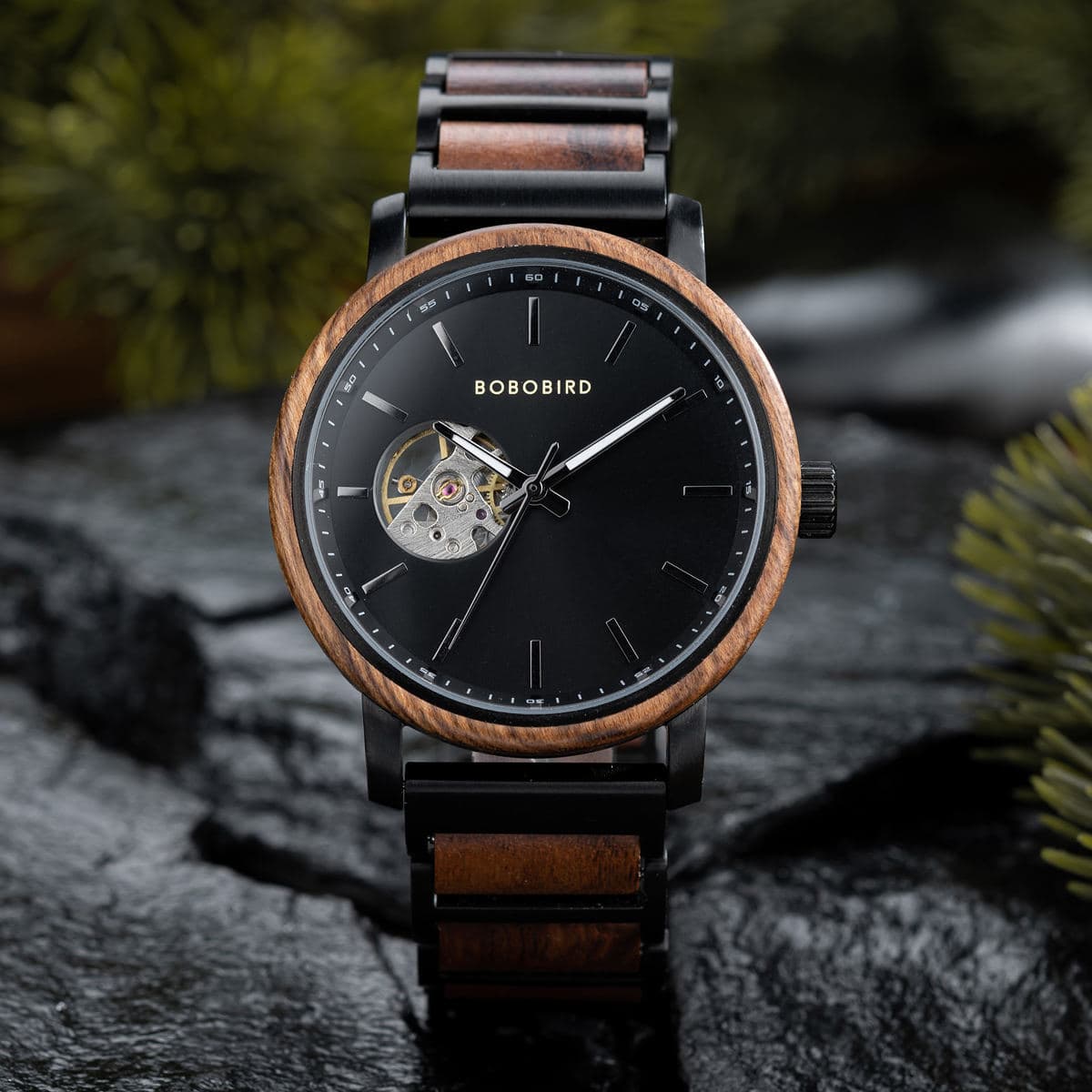 Classics Automatic Wooden Watch Collection Tigerwood Black - Boshū