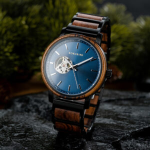 Classics Automatic Wooden Watch Collection Tigerwood Blue - Boshū_10