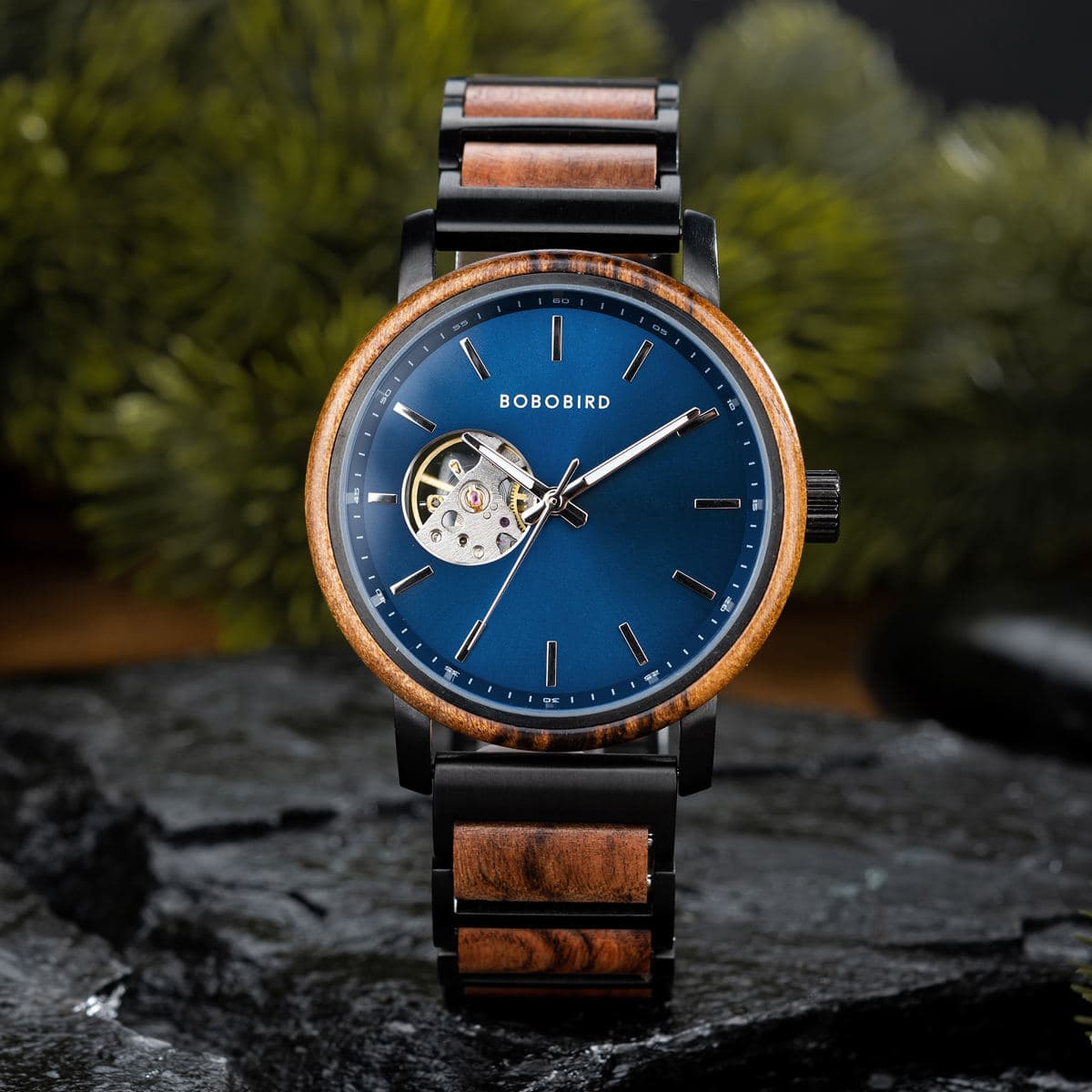 Classics Automatic Wooden Watch Collection Tigerwood Blue - Boshū
