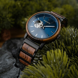 Classics Automatic Wooden Watch Collection Tigerwood Blue - Boshū_8