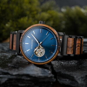 Classics Automatic Wooden Watch Collection Tigerwood Blue - Boshū_9