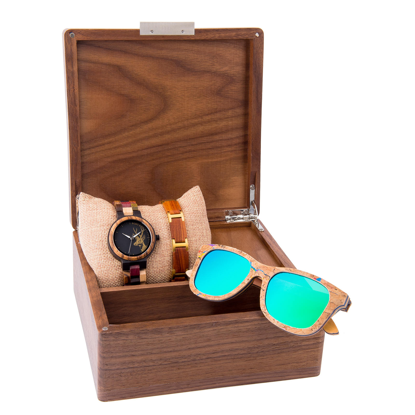 Colored Wooden Watches + Sunglasses + Wooden Bracelet Gift Box Set