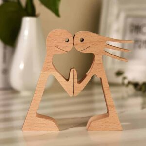 Couple Man and Woman Stand Wood Sculpture, Couple Wooden Carving Gifts Home Decor