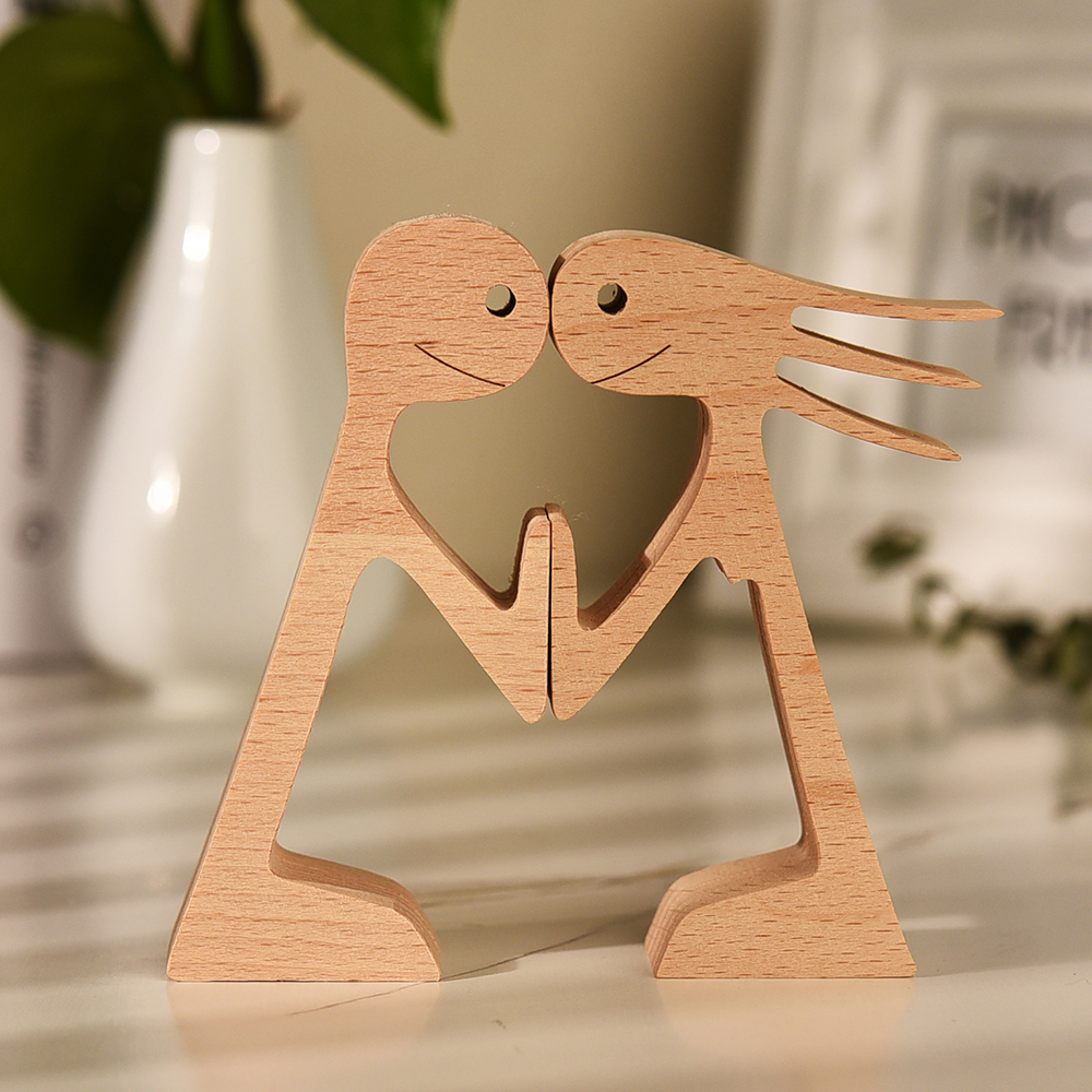 Couple Man and Woman Stand Wood Sculpture, Couple Wooden Carving Gifts Home Decor