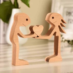 Couple Man and Woman with Heart Wood Sculpture, Couple Wooden Carving Gifts, Valentine Wooden Gifts, Bessgear Unique Custom Valentine Gifts 2