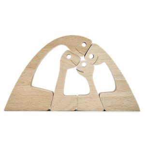 Couple with Two Kids Wood Sculpture, Wooden Carving Gift Home Decor_4