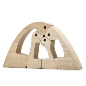 Couple with Two Kids Wood Sculpture, Wooden Carving Gift Home Decor_5