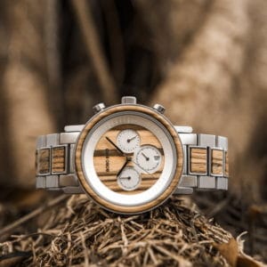 Men's Zebra Wooden Silver Stainless Steel Quartz Chronograph Watch - Ralph R01-4