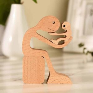 Dad with Children Wood Sculpture, Wooden Home Decor, Fathers Day gift for Him_1