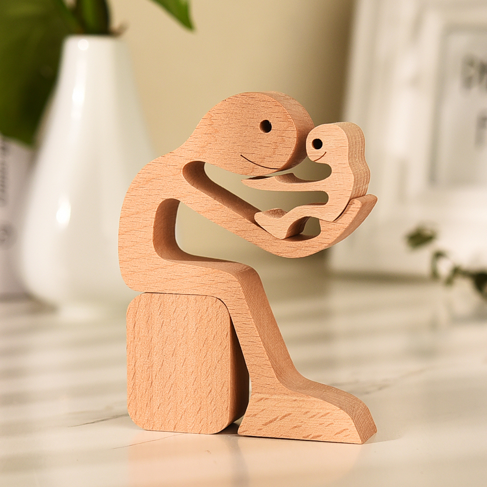 Dad with Children Wood Sculpture, Wooden Home Decor, Fathers Day gift for Him