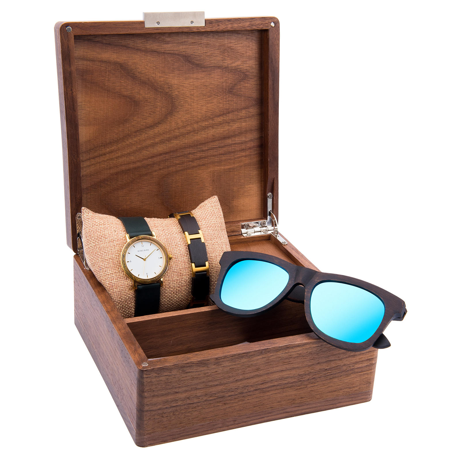 Green Sandalwood Wooden Watch for Women + Sunglasses + Wooden Bracelet Gift Box Set