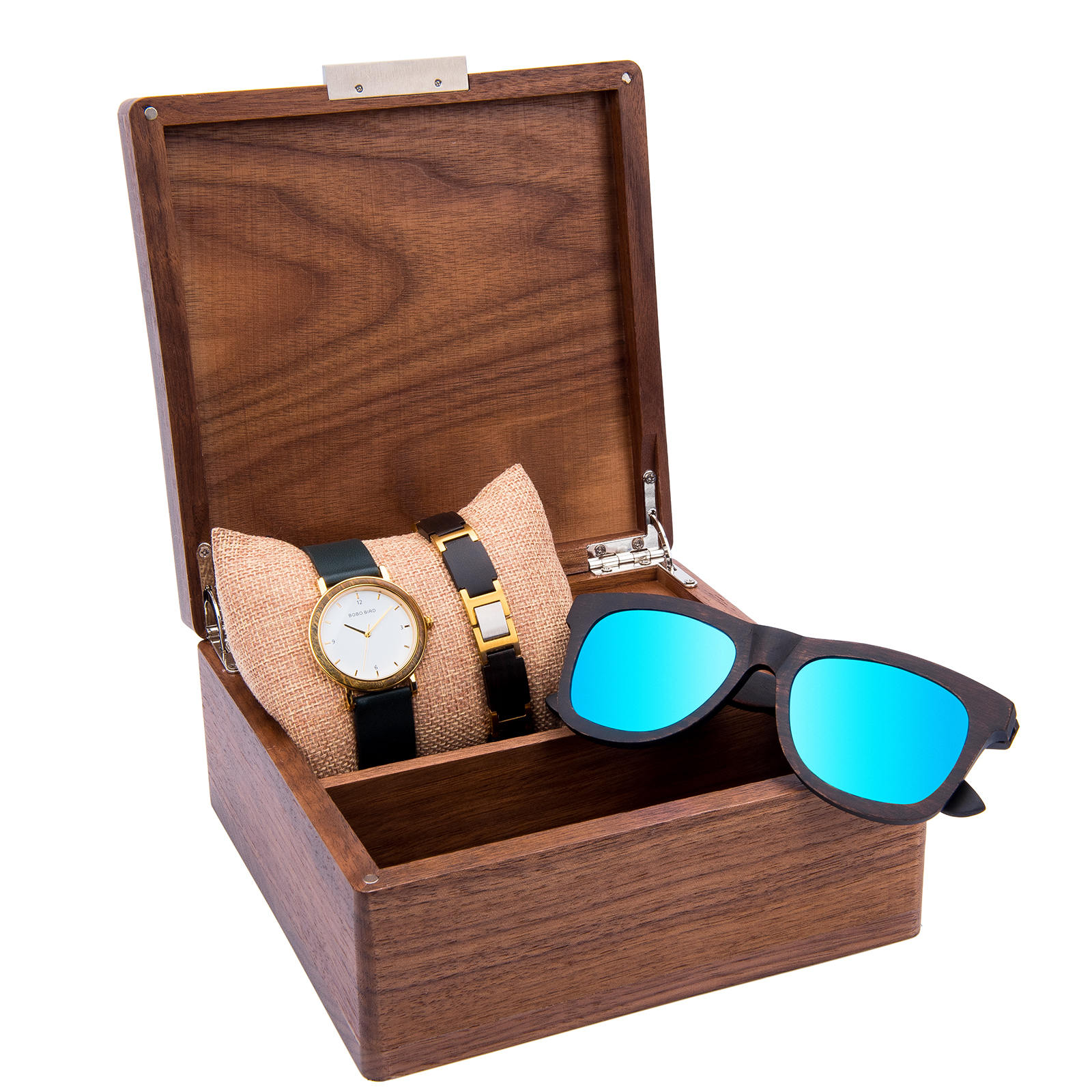 Green Sandalwood Wooden Watch for Women Sunglasses Wooden Bracelet Gift Box Set 3