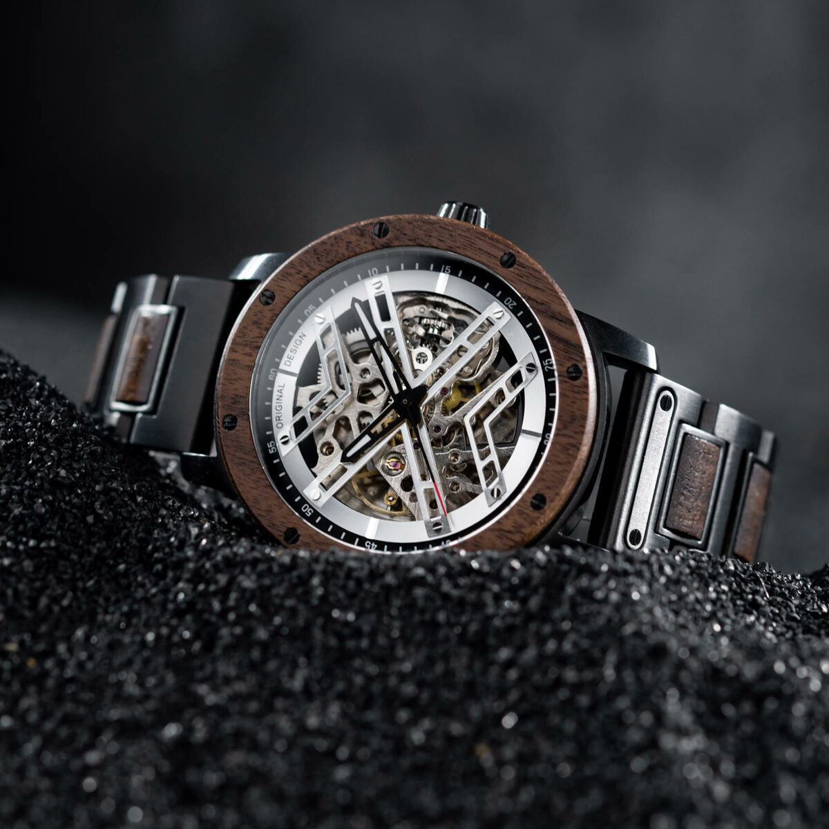 Skeleton Watches Automatic Mechanical Walnut Silver