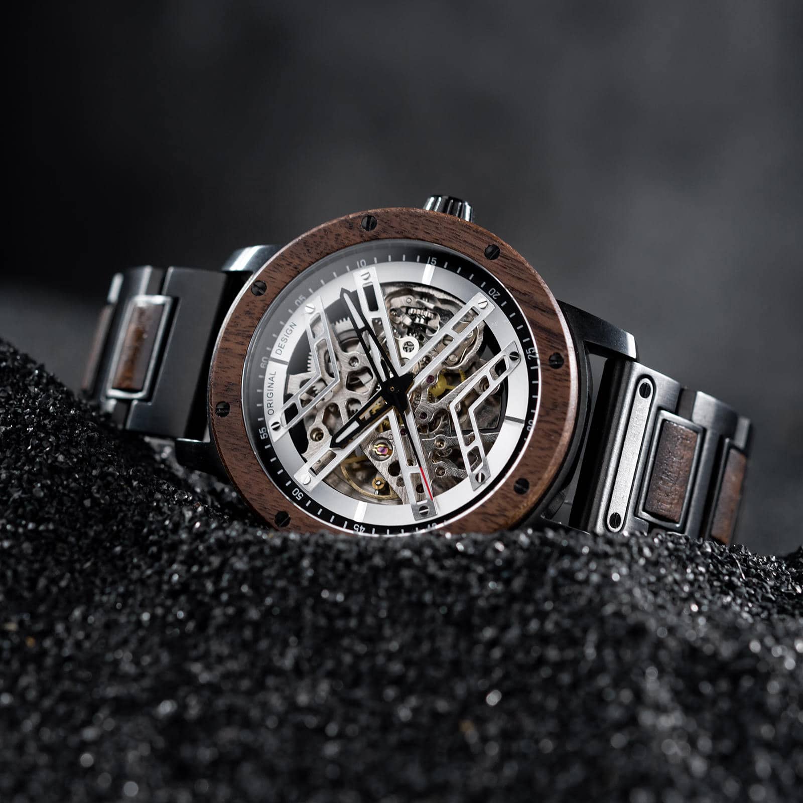 Skeleton Watches Automatic Mechanical Walnut Silver