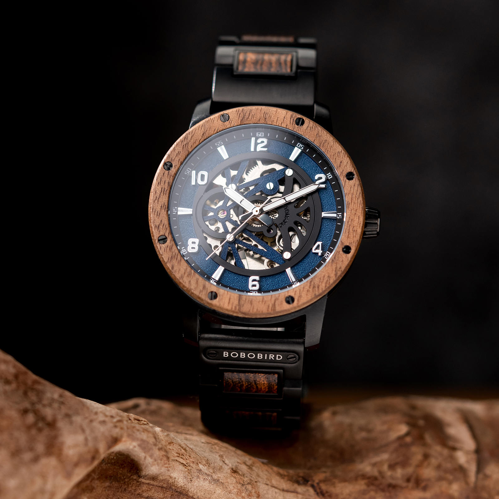 Skeleton Watches Automatic Mechanical Walnut - X