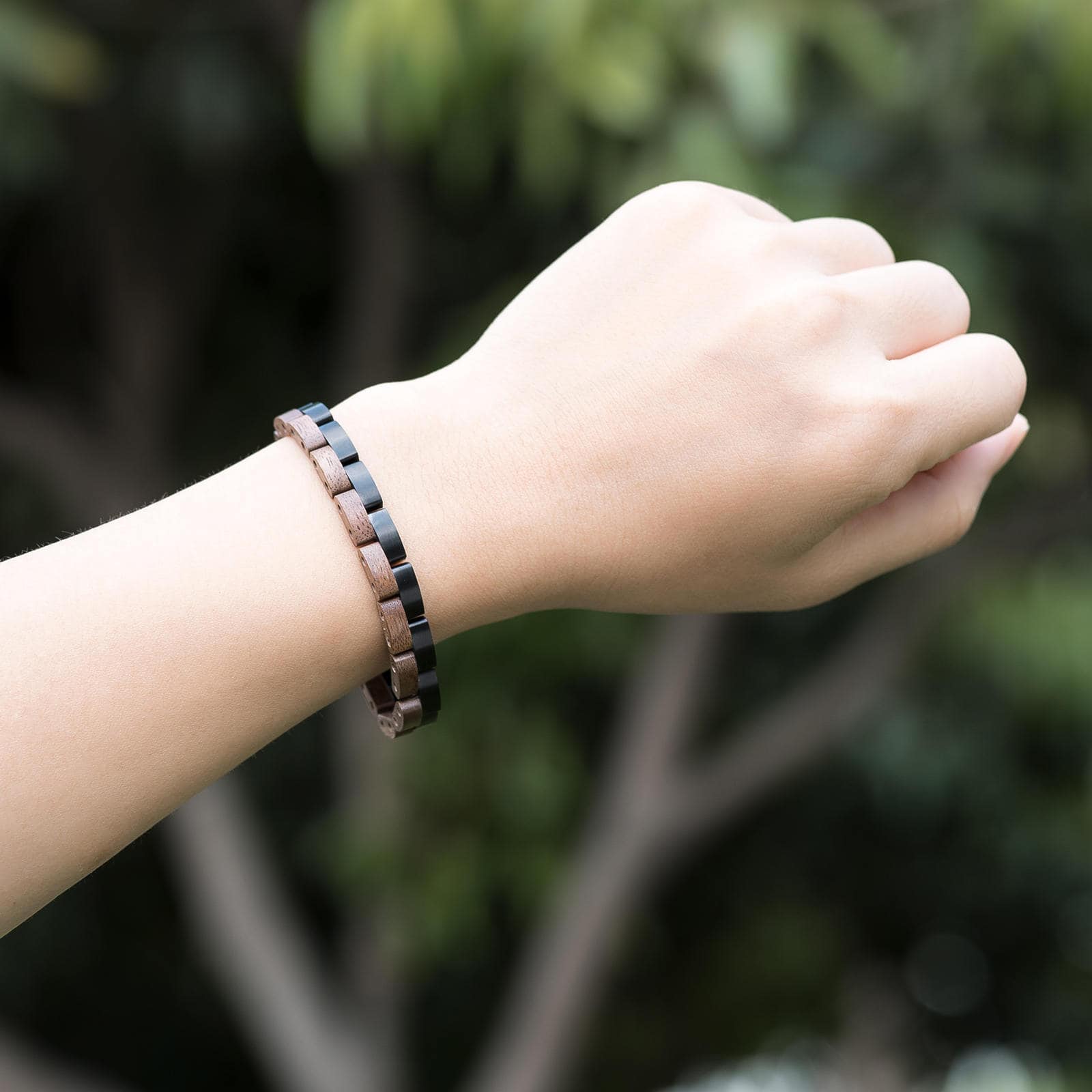 Handmade Natural Walnut Wooden Bracelet - Duet