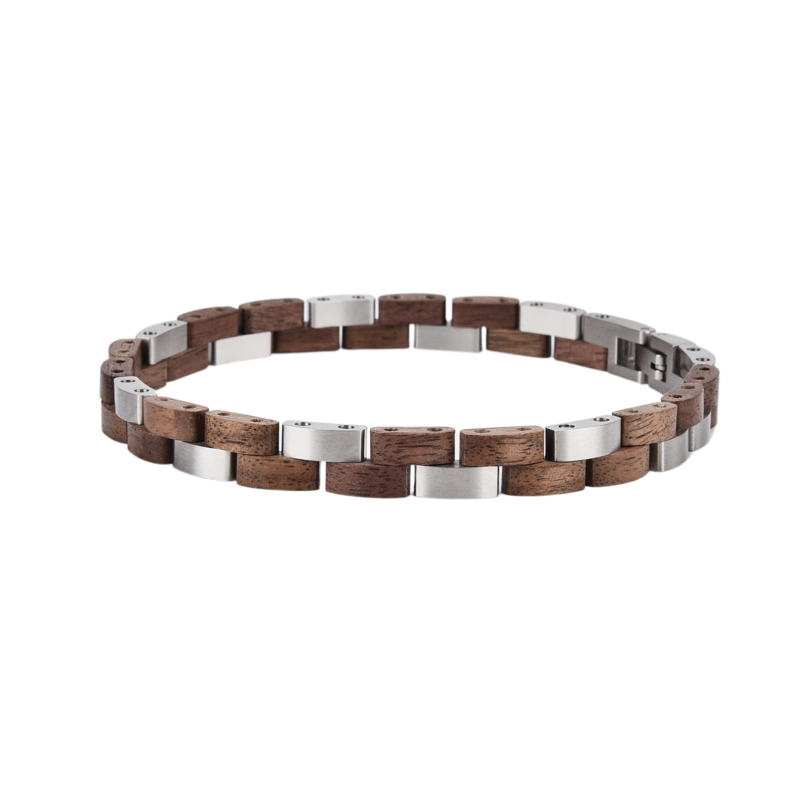 Handmade Natural Walnut Wooden Bracelet Silver - Duet