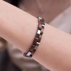 Handmade Natural Walnut Wooden Bracelet Silver - Duet_14