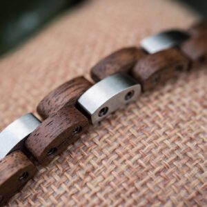 Handmade Natural Walnut Wooden Bracelet Silver - Duet_15