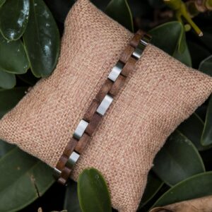 Handmade Natural Walnut Wooden Bracelet Silver - Duet