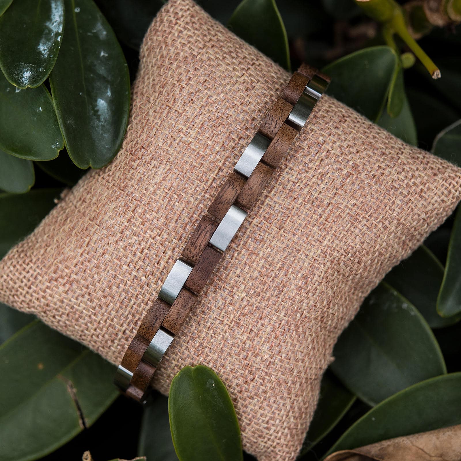 Handmade Natural Walnut Wooden Bracelet Silver - Duet