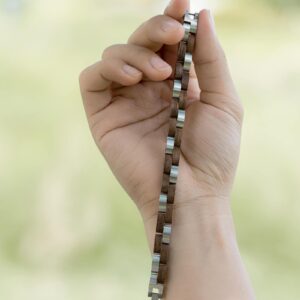 Handmade Natural Walnut Wooden Bracelet Silver - Duet_7
