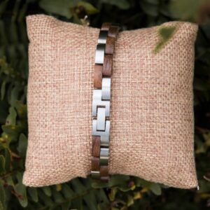 Handmade Natural Walnut Wooden Bracelet Silver - Duet_8