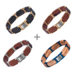 Handmade Natural Wooden Bracelets Metal Bundle