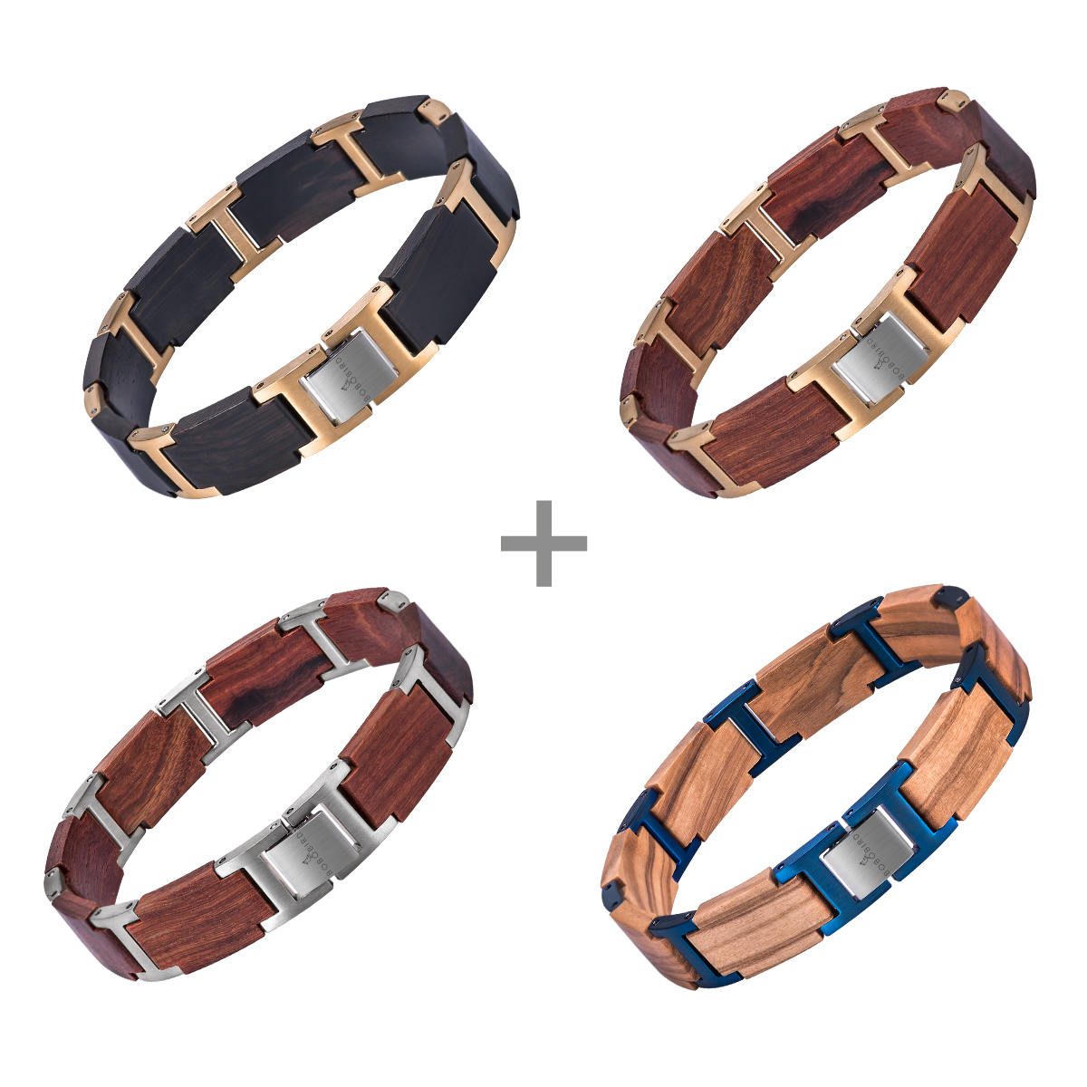Handmade Natural Wooden Bracelets Metal Bundle