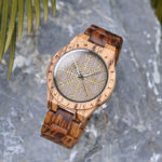Handmade Natural Zebrawood Engraved Wooden Watches Scandinavian Runes - Helm of Awe T16-2