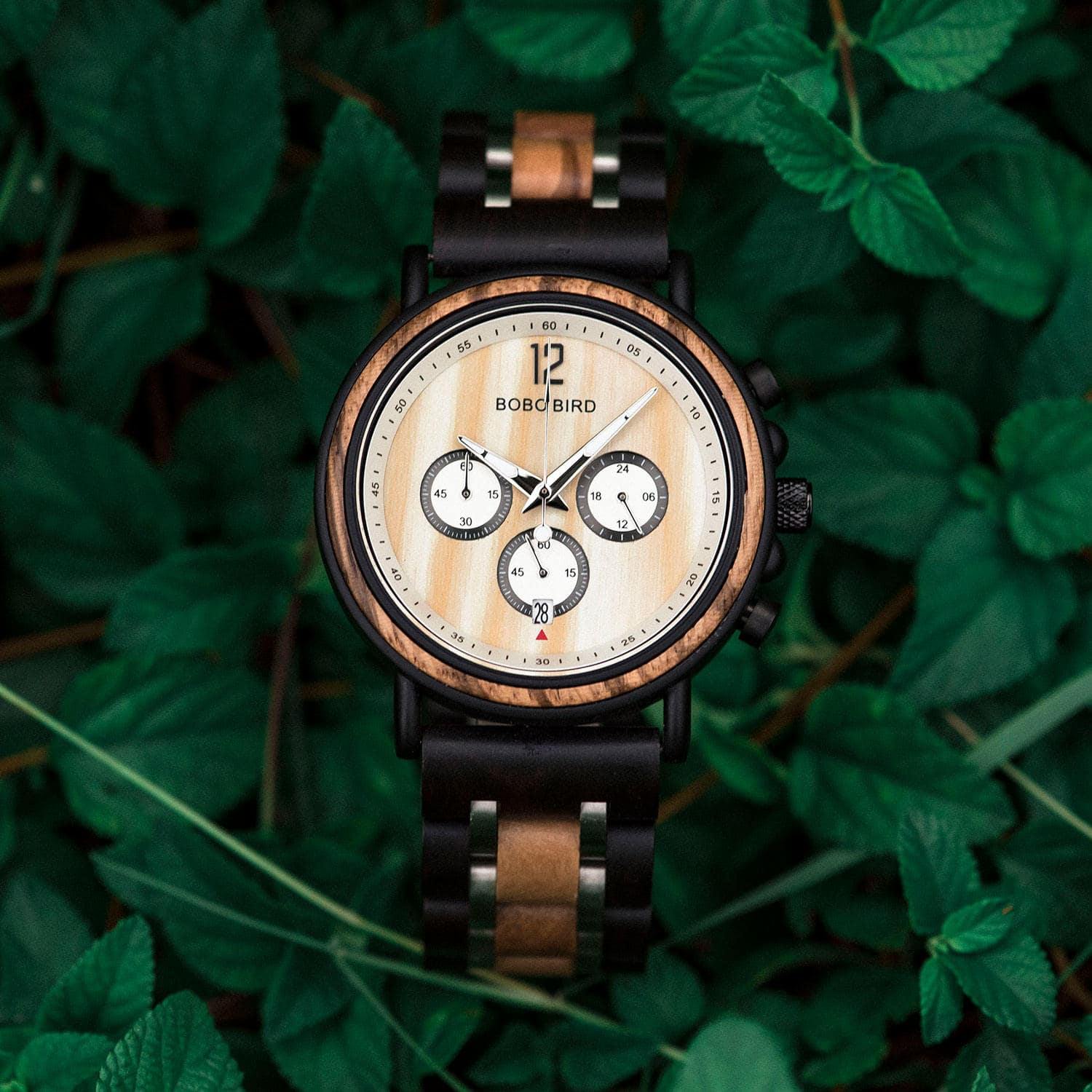 Handmade Original Wood Grain Wooden Watches for Men Ebony Stainless Steel Chronograph Watch Peredur 2