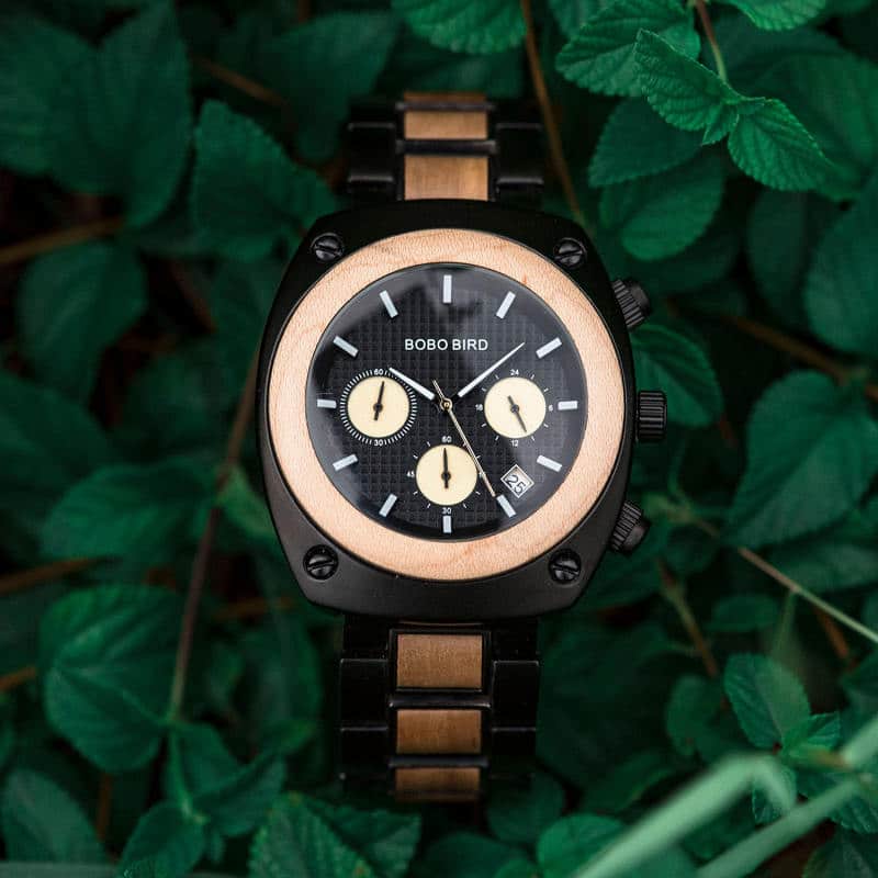 Engraved Wooden Watch For Men Handmade Maple Multifunctional Chronograph Personalized Wood Watch - Commander T08-3
