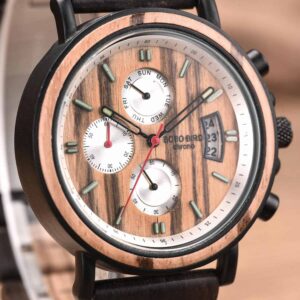 Handmade Zebrawood & Stainless Steel Combined Chronograph Mens Wooden Watch - Galahad S18-3_1500_11