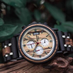 Handmade Zebrawood & Stainless Steel Combined Chronograph Mens Wooden Watch - Galahad S18-3_1500_12