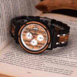 Handmade Zebrawood & Stainless Steel Combined Chronograph Mens Wooden Watch - Galahad S18-3_1500_7