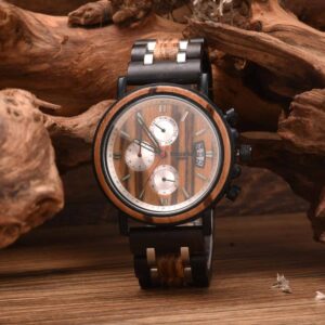 Handmade Zebrawood & Stainless Steel Combined Chronograph Mens Wooden Watch - Galahad S18-3_1500_8