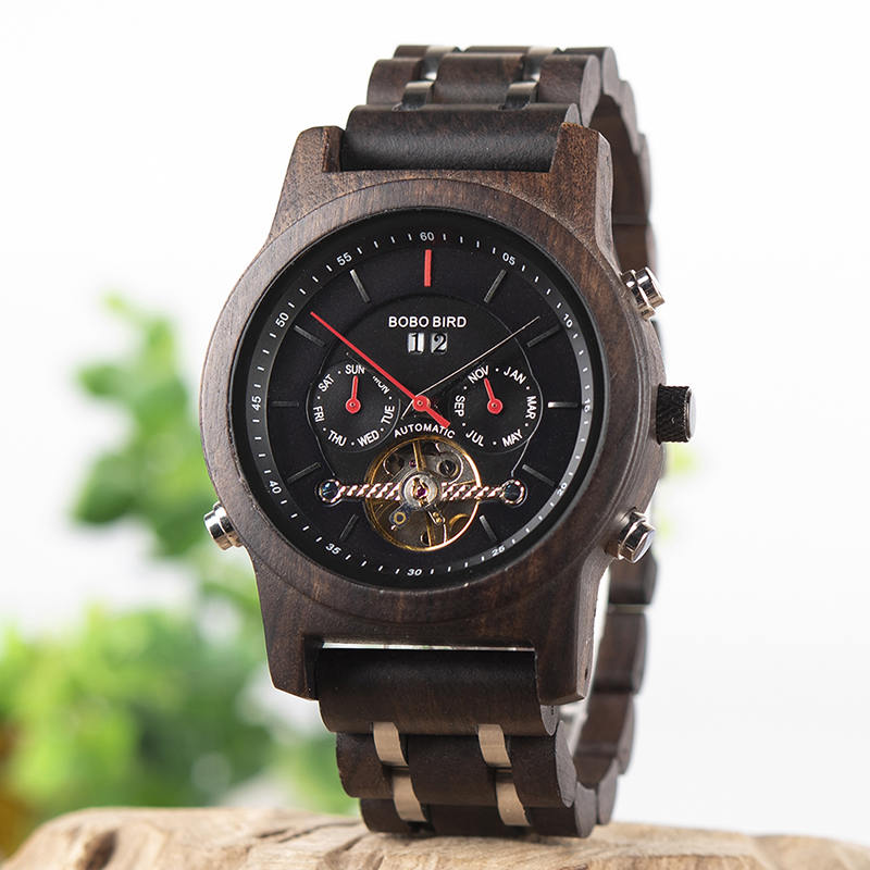 Luxury Mechanical Multifunction Business Wood Watch Q27-1