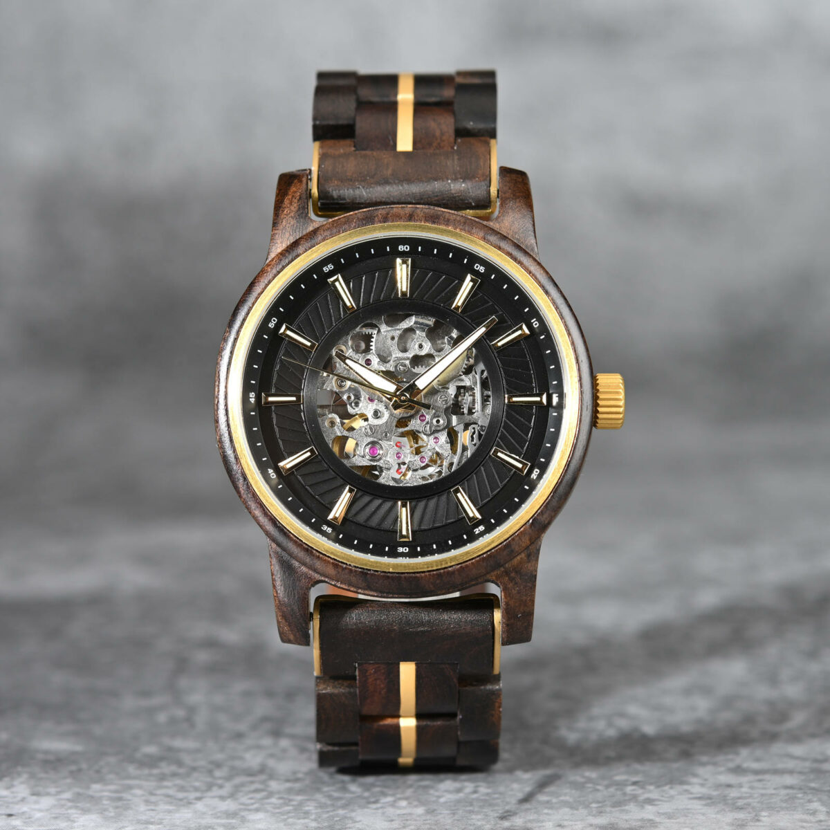 Men’s Automatic Mechanical Wooden Watch Handmade Ebony Black Limited Edition Collection – Pilot