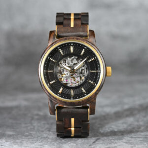 Men’s Automatic Mechanical Wooden Watch Handmade Ebony Black Limited Edition Collection – Pilot