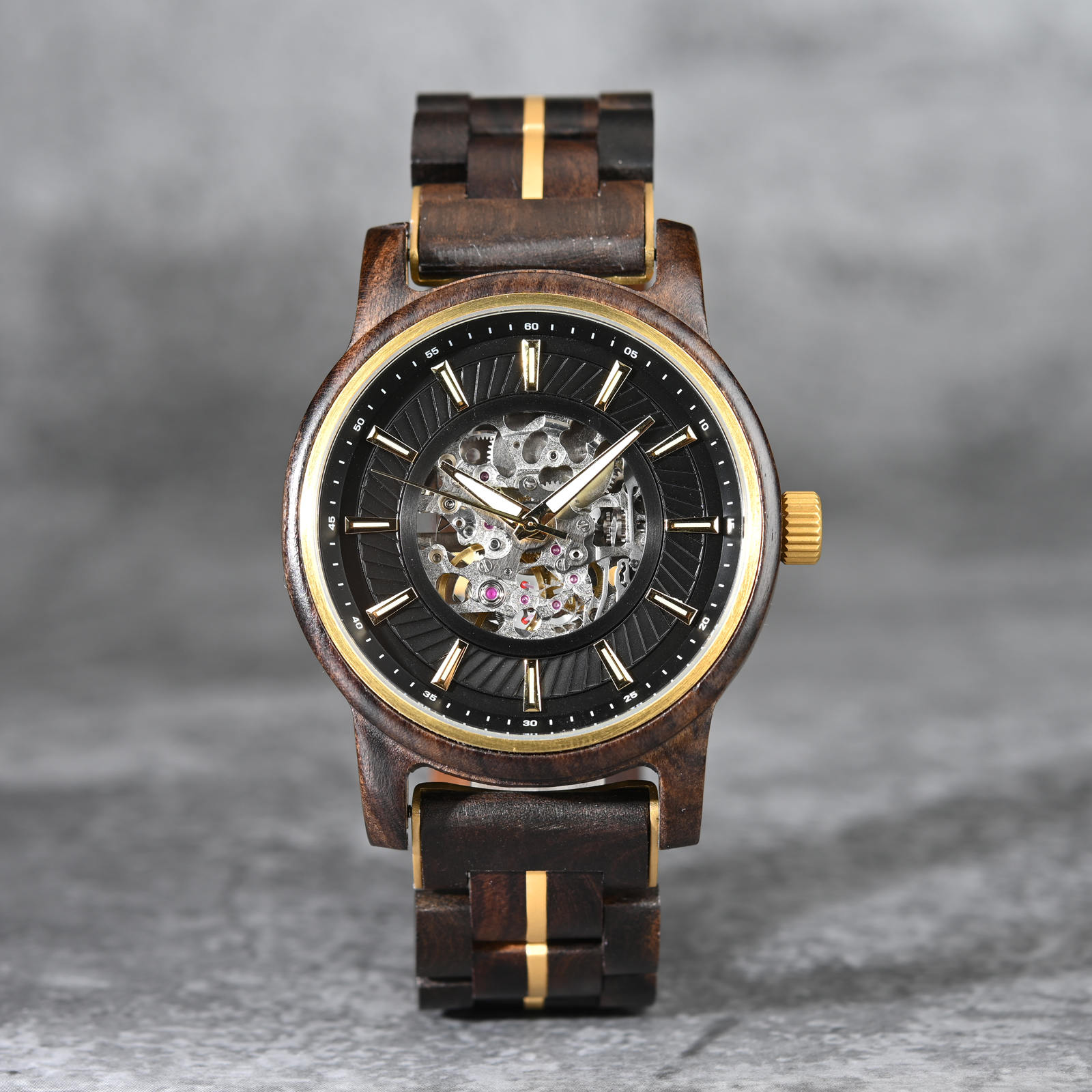 Men’s Automatic Mechanical Wooden Watch Handmade Ebony Black Limited Edition Collection – Pilot