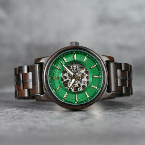Men’s Automatic Mechanical Wooden Watch Handmade Ebony Green Limited Edition Collection – Pilot_11