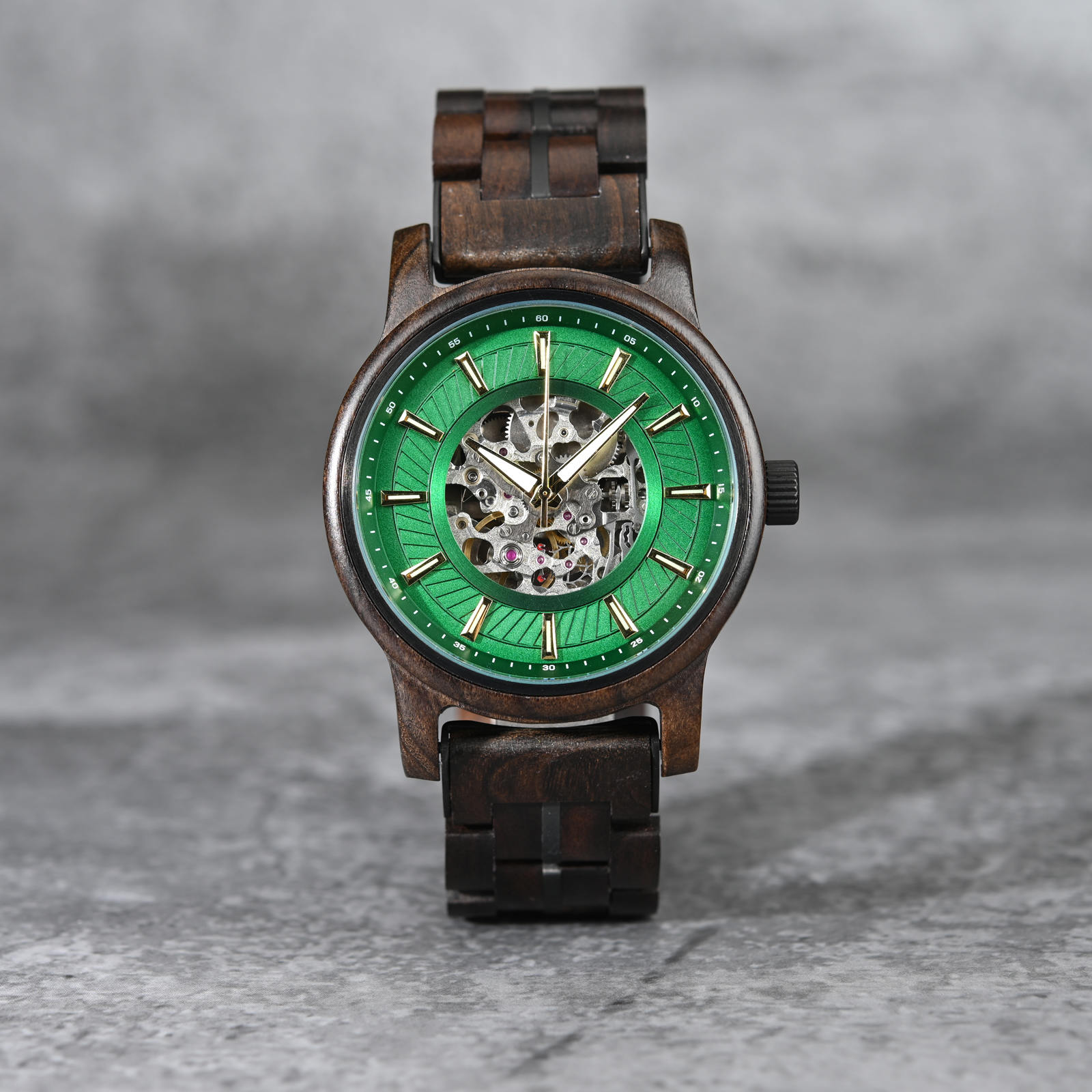 Mens Automatic Mechanical Wooden Watch Handmade Ebony Green Limited Edition Collection – Pilot 13