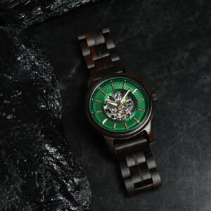 Men’s Automatic Mechanical Wooden Watch Handmade Ebony Green Limited Edition Collection – Pilot_5