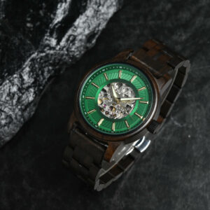 Men’s Automatic Mechanical Wooden Watch Handmade Ebony Green Limited Edition Collection – Pilot_7