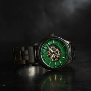 Men’s Automatic Mechanical Wooden Watch Handmade Ebony Green Limited Edition Collection – Pilot_8