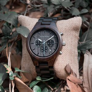 Men's Chronograph Wood Watch Black Sandalwood T32_11