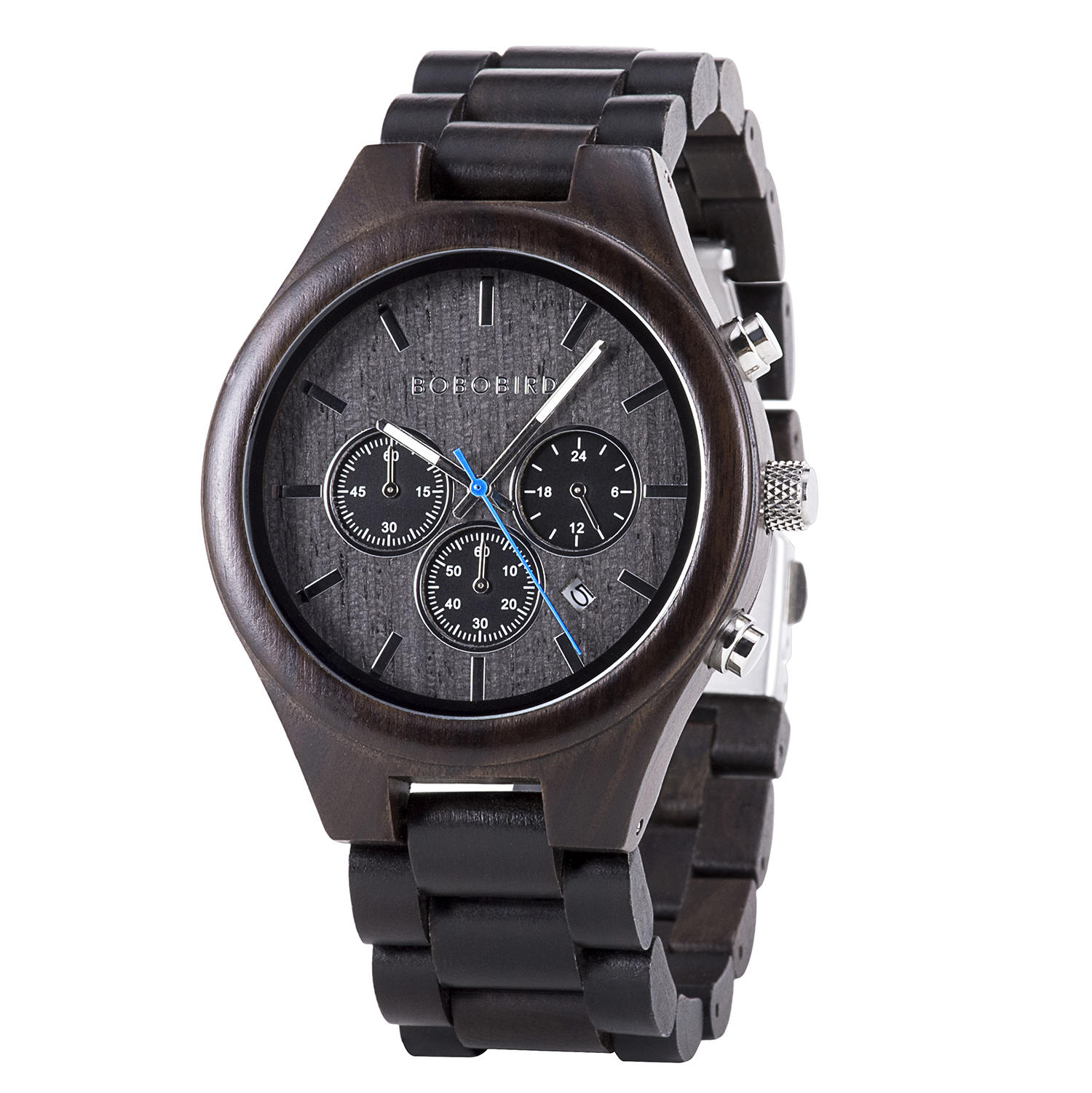 Men's Chronograph Wood Watch Black Sandalwood