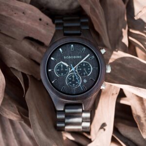 Men's Chronograph Wood Watch Black Sandalwood T32_5