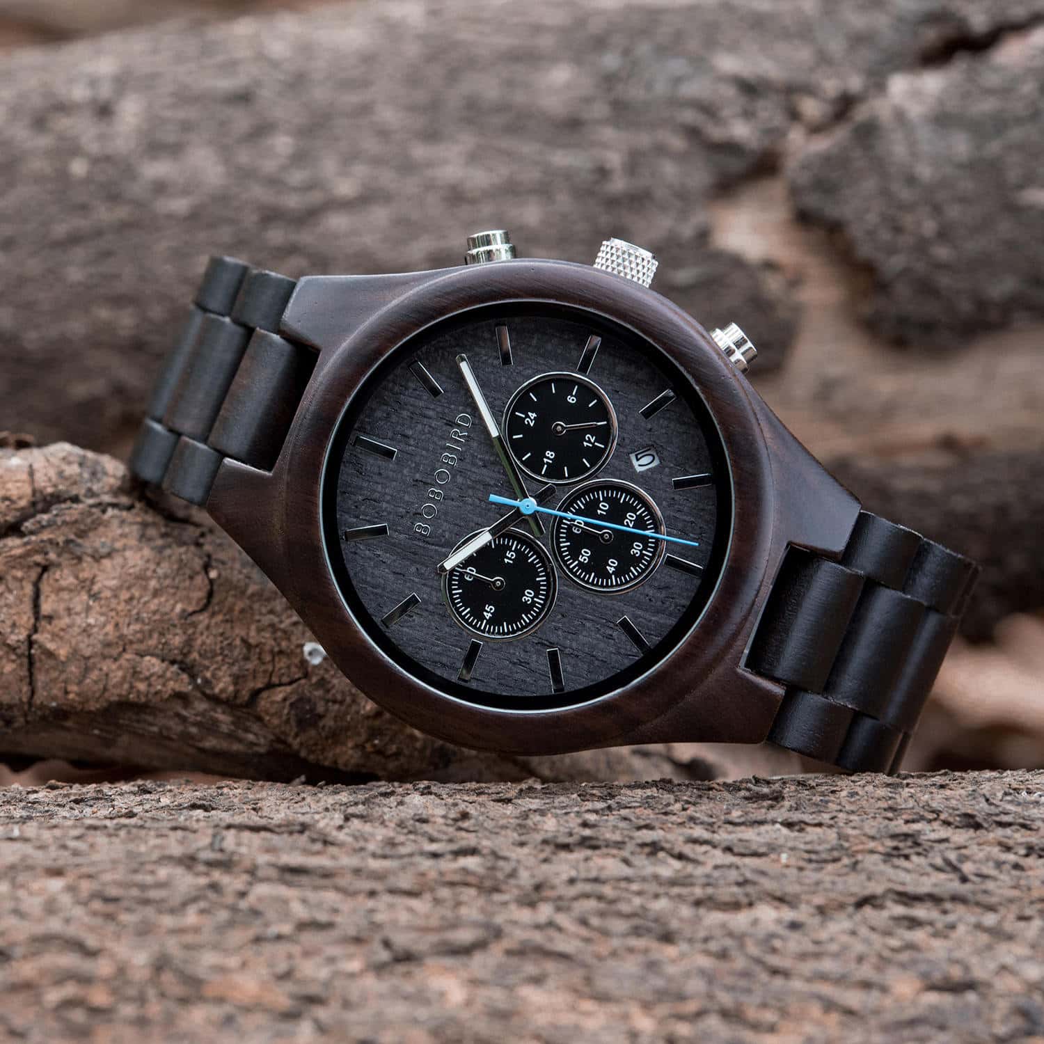 Men's Chronograph Wood Watch Black Sandalwood