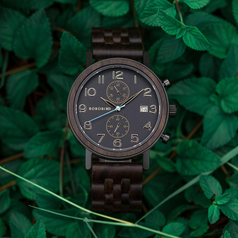 Men's Classic Handmade Maple Wooden Watch Natural Wooden Dial with Date Display Chronograph Watches S08 -1
